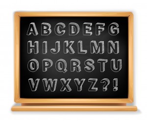 53408099 - chalkboard alphabet set on wooden blackboard. capital letters with 3d effect. vector